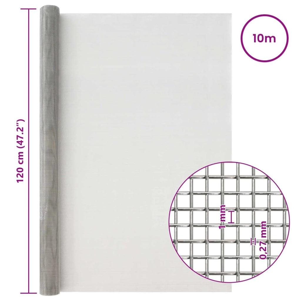 Rete per schermatura 120 x 1000 cm 20 Mesh Argento 42039543
