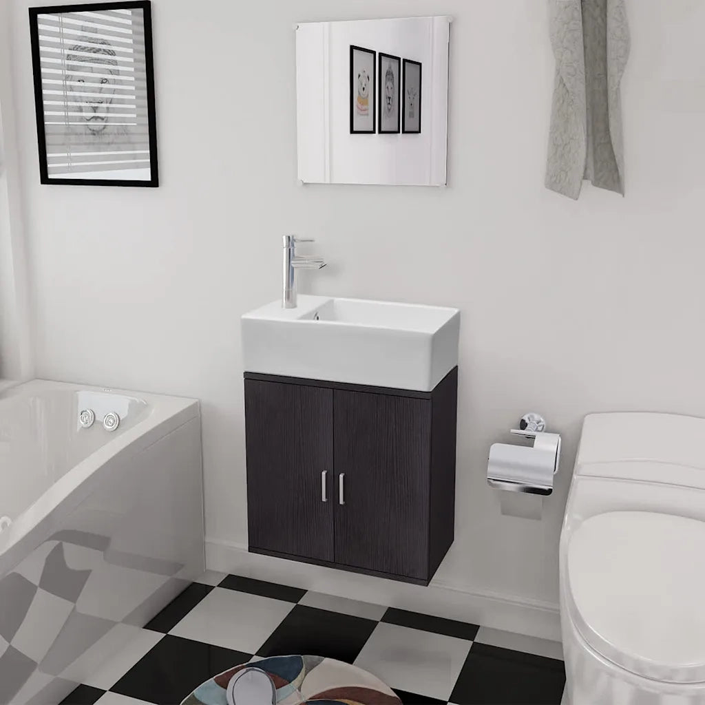 Set Mobili da Bagno con Lavabo 3 pz-Armadietto da bagno Nero