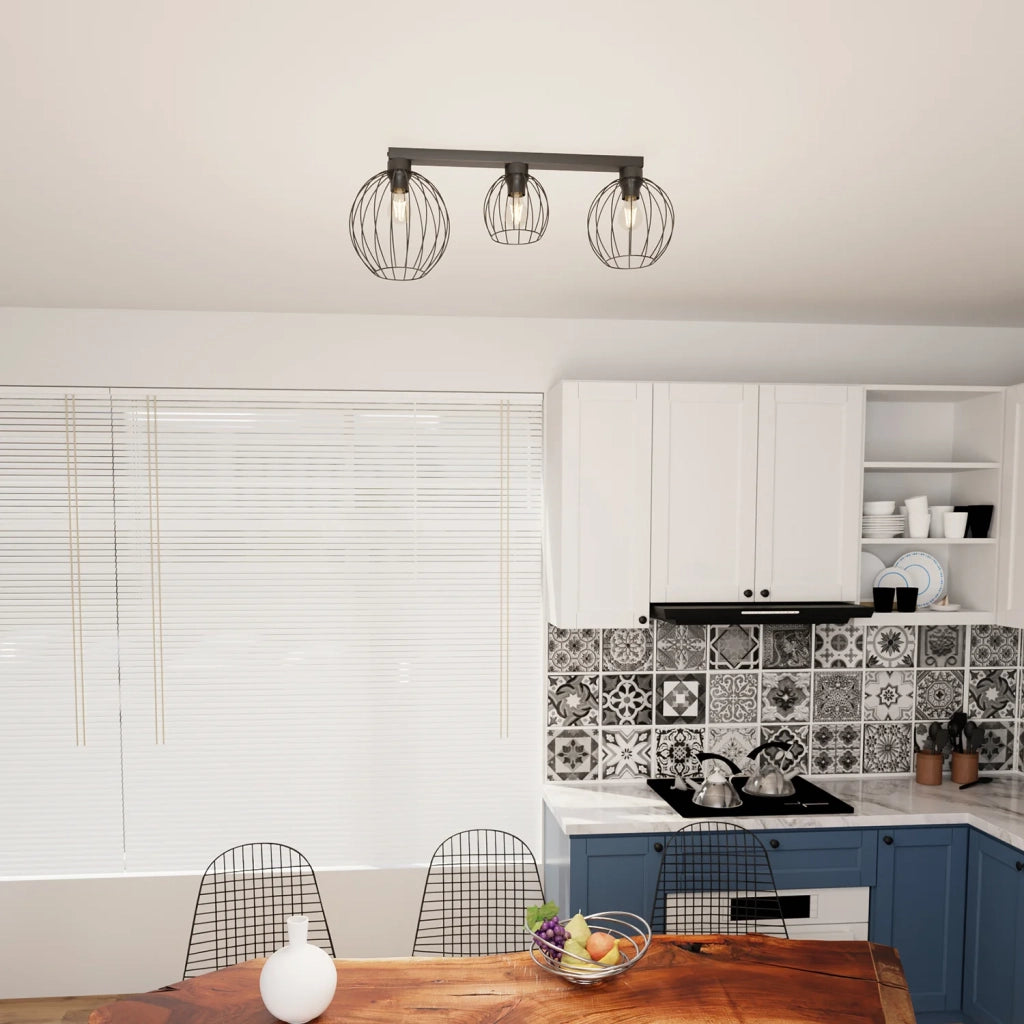Plafoniera Minimal Industrial Geb 3 Luci Lineari Nera