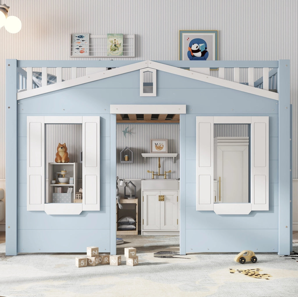 Letto a soppalco per bambini blu 90x200 cm