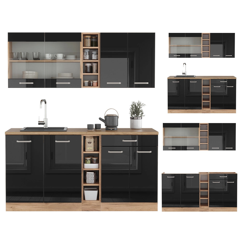Vicco Cucina completa Rovere nero/oro lucido 160 cm , PL Rovere