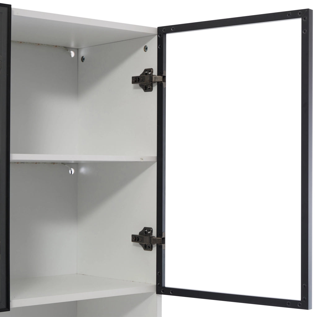 Vetrina alta con LED 120x200 cm in truciolare bianco; con ante in vetro e 3 cassetti