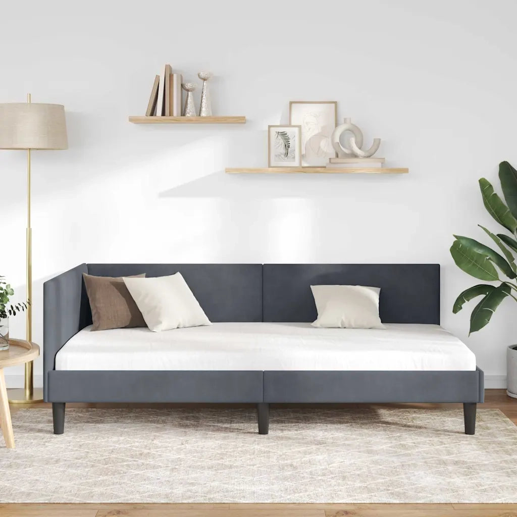 Cornice del letto ad angolo Grigio scuro 90 cm x 190 cm Velluto