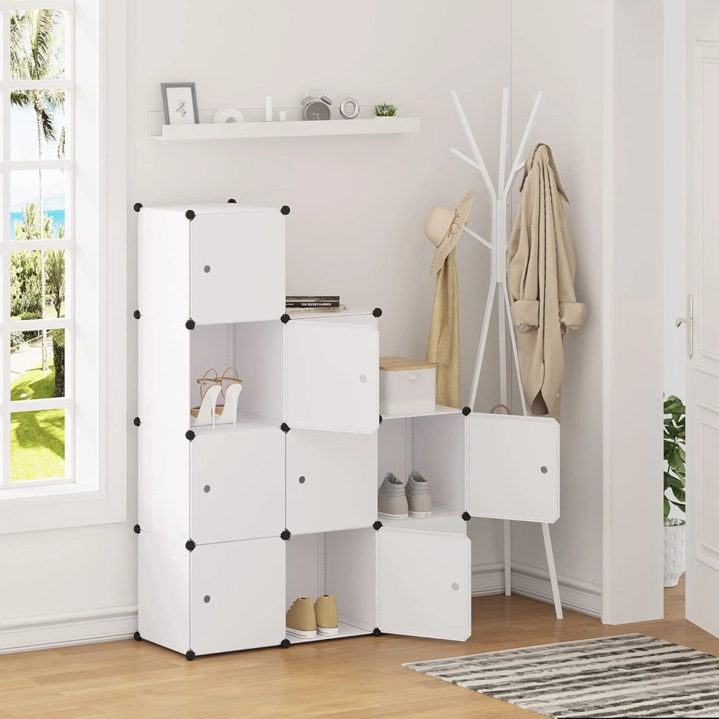 DIY Armadio a Cubo Armadietto Guardaroba Pieghevoli Combinato Modulare Scarpiera Bianco per Stanzino e Ripostiglio
