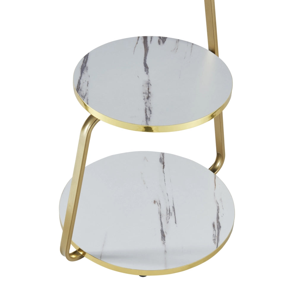 Tavolino Basso da Divano 'Sipoo' con Telaio in Metallo e 3 Piani d'Appoggio - Marmo Bianco / Marmo Nero [en.casa]