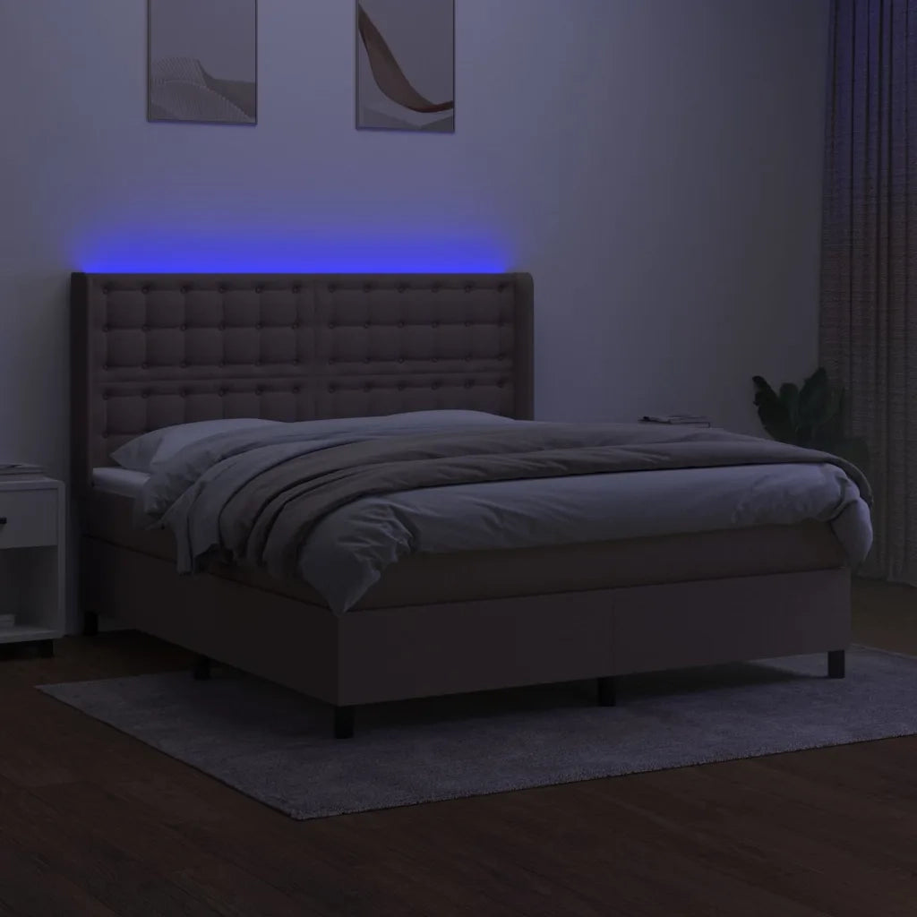 Letto a Molle con Materasso e LED Tortora 180x200 cm in Tessuto 3138657