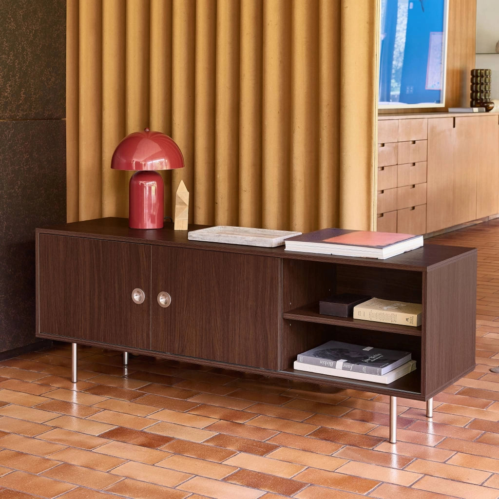 Mobile tv vintage in legno e acciaio inossidabile a 2 ante, 140cm,