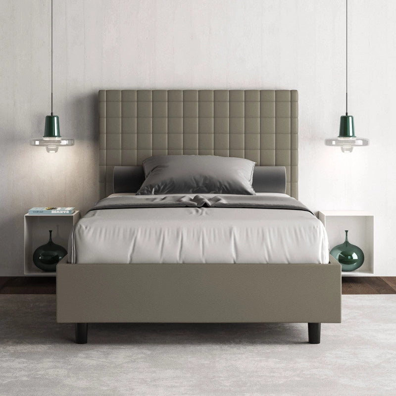 Letto imbottito Piazza e mezzo 110x190 cm Sunny - Similpelle,Cappuccino,Con rete
