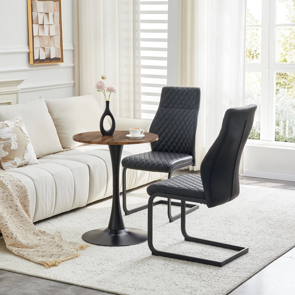 Set Tavolo Rotondo e 2 Sedie da Pranzo ¨C MINIMAL ¨C Piano MDF, Telaio Metallo Nero, 60 cm
