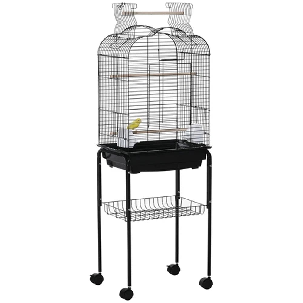 Voliera Gabbia per Uccelli Volatili 3 Posatoi e 2 Ciotole in Acciaio 46x36x130cm
