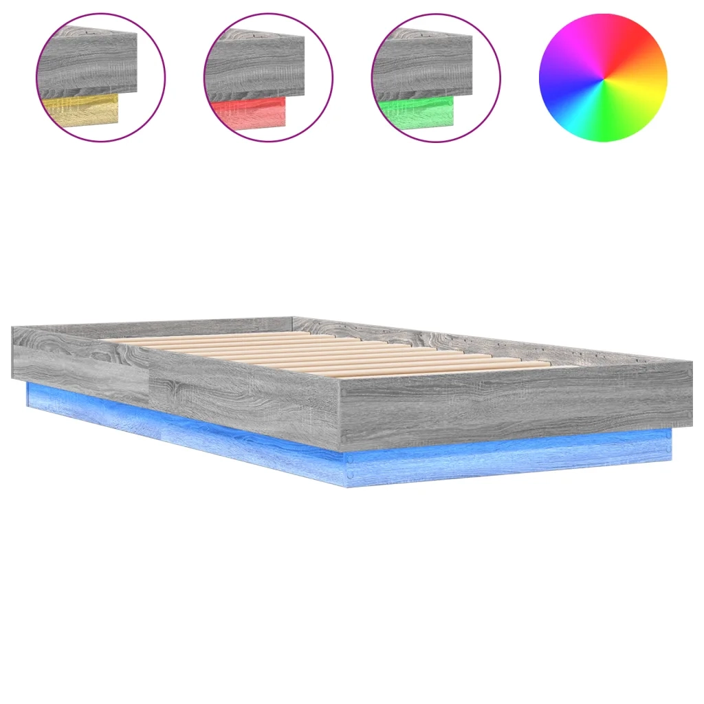 Giroletto con LED-Struttura Letto Grigio Sonoma 75x190 cm