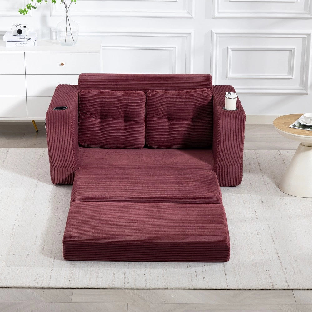Divano 2 Posti in Tessuto a Coste con Cuscini Trapuntati e Tasche Laterali ¨C MINIMAL ¨C Grigio