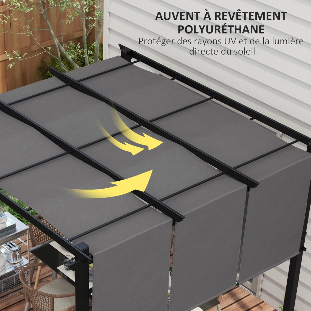 Pergola 3x3 metri con 3 tende scorrevoli ¨C zephmum ¨C struttura in metallo, tessuto in poliestere grigio
