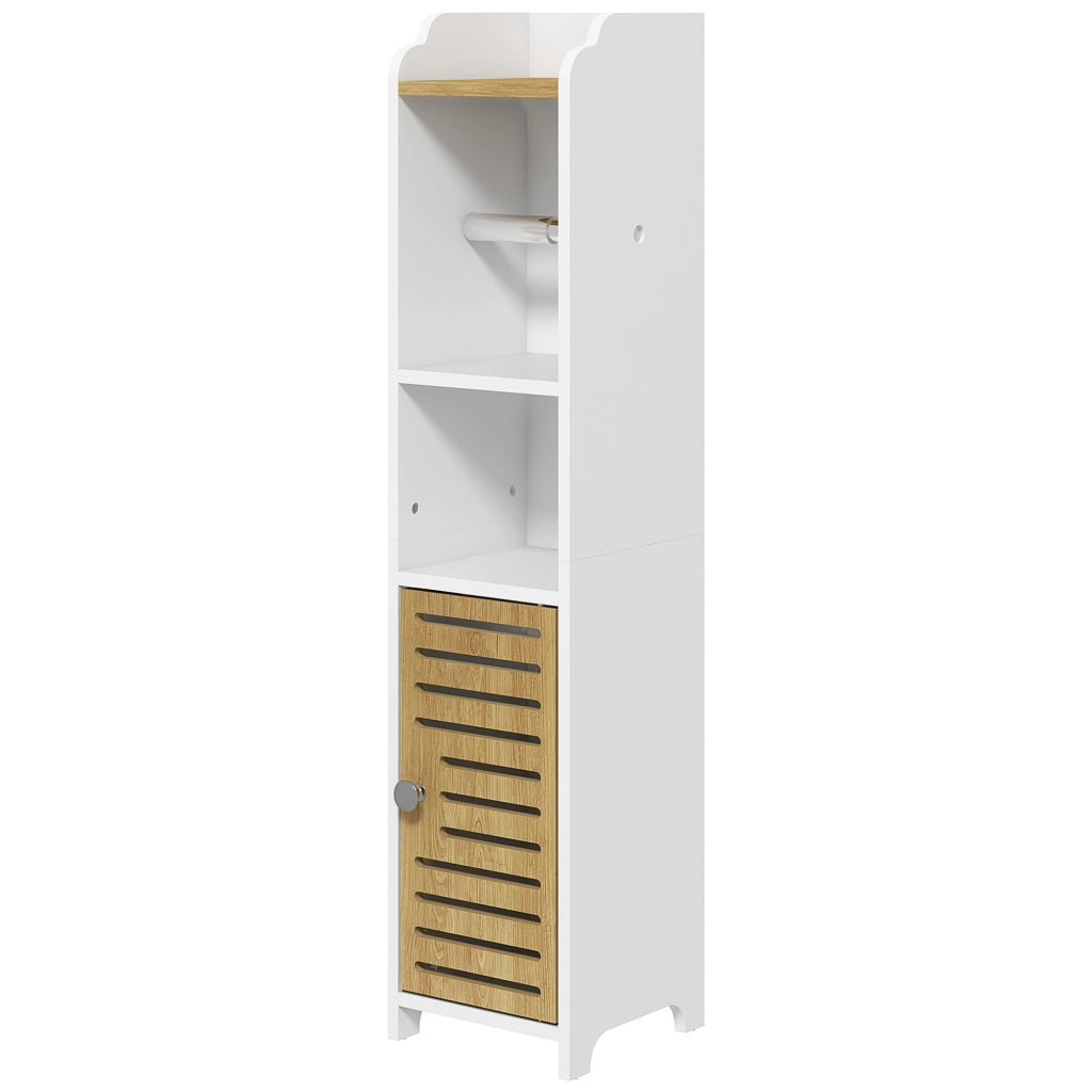 Mobile Bagno con Portarotolo e Ripiani ¨C Zephmum ¨C 18x20x90 cm Bianco e Rovere