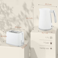 Set Bollitore Elettrico 2200W da 1,7L e Tostapane Doppio con 7 Livelli di Doratura Bianco
