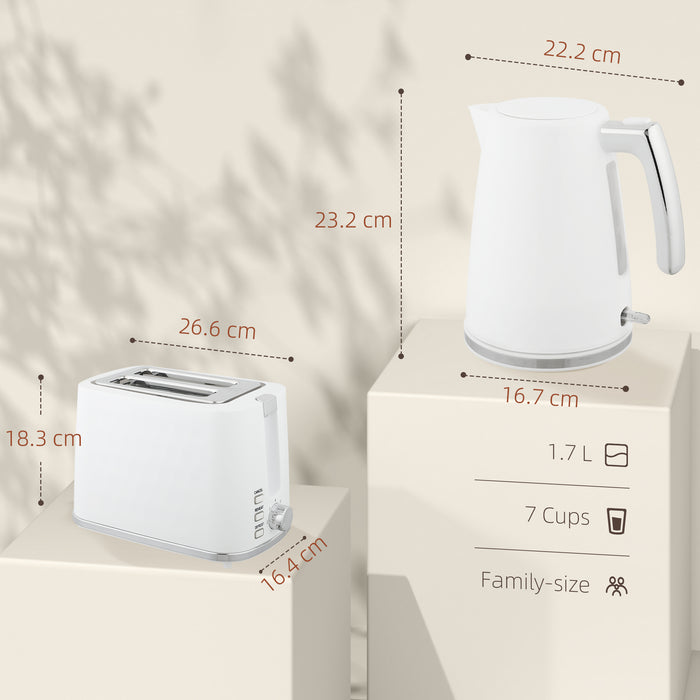 Set Bollitore Elettrico 2200W da 1,7L e Tostapane Doppio con 7 Livelli di Doratura Bianco