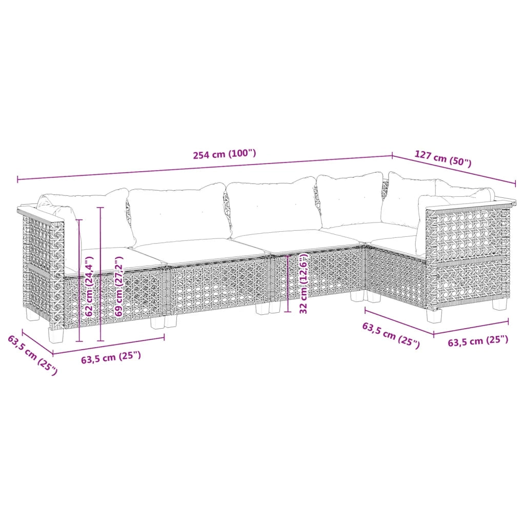 Set Divani da Giardino 5 pz con Cuscini in Polyrattan Nero 3261812