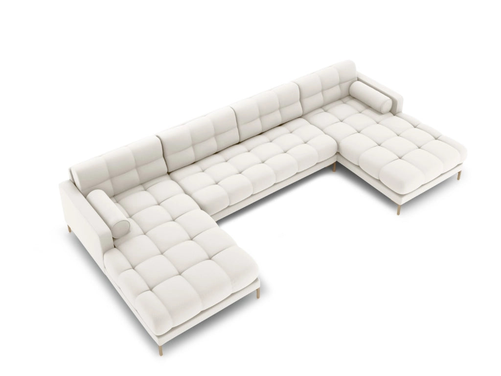 Cosmopolitan Design - Divano panoramico "Bali" 7 posti in tessuto strutturato beige chiaro 