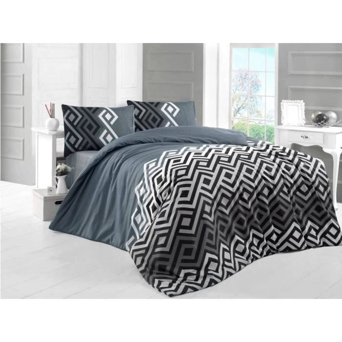 Completo letto - 1 copripiumino 220 x 240 cm + 2 federe 60 x 60 cm - 65% cotone, 35% poliestere - Grigio