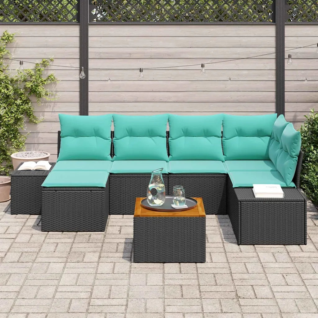 Set Divano da Giardino 7 pz Nero polyrattan 3347984