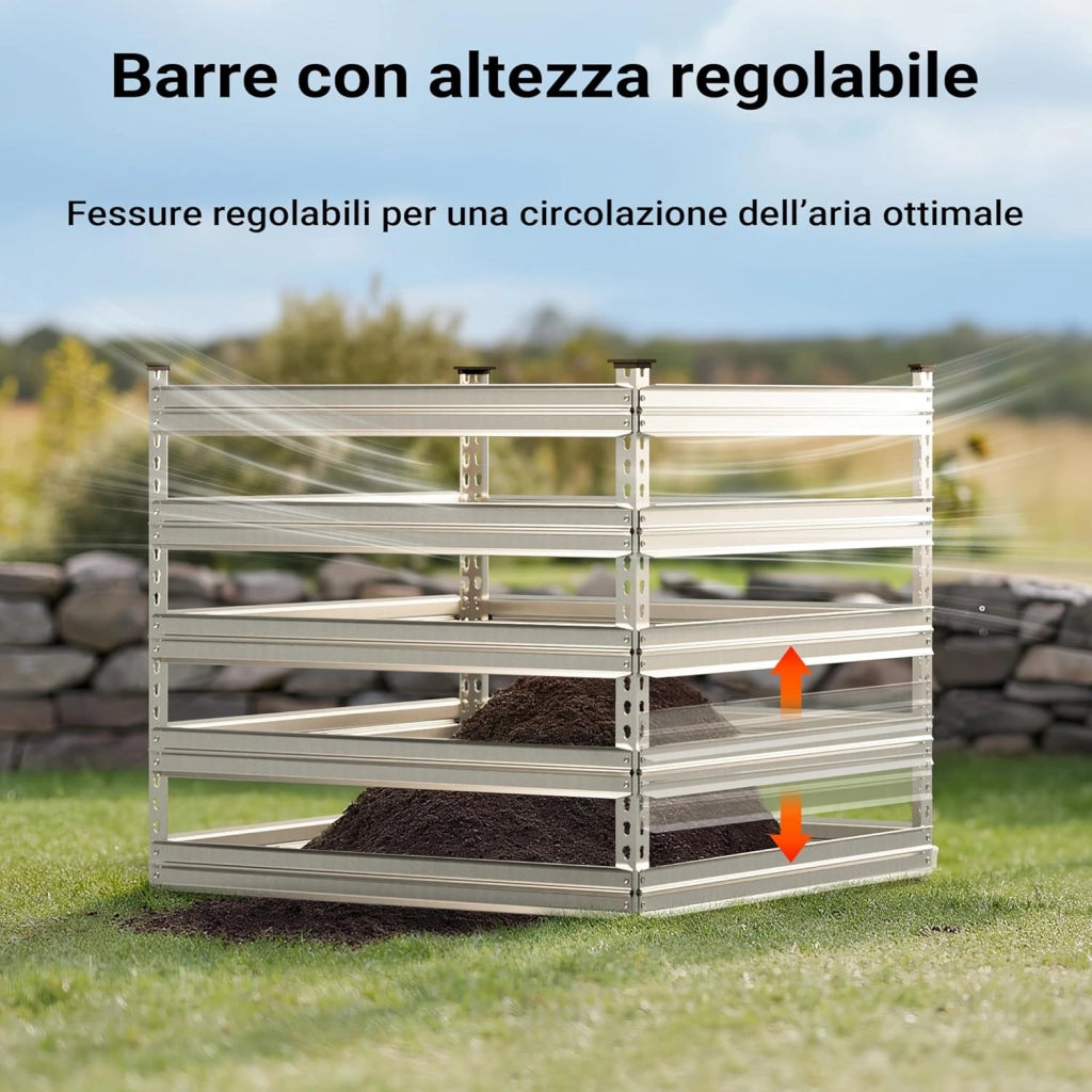 Compostiera da giardino in metallo 100 x 100 x 90 cm per 900 litri di compost da rifiuti organici