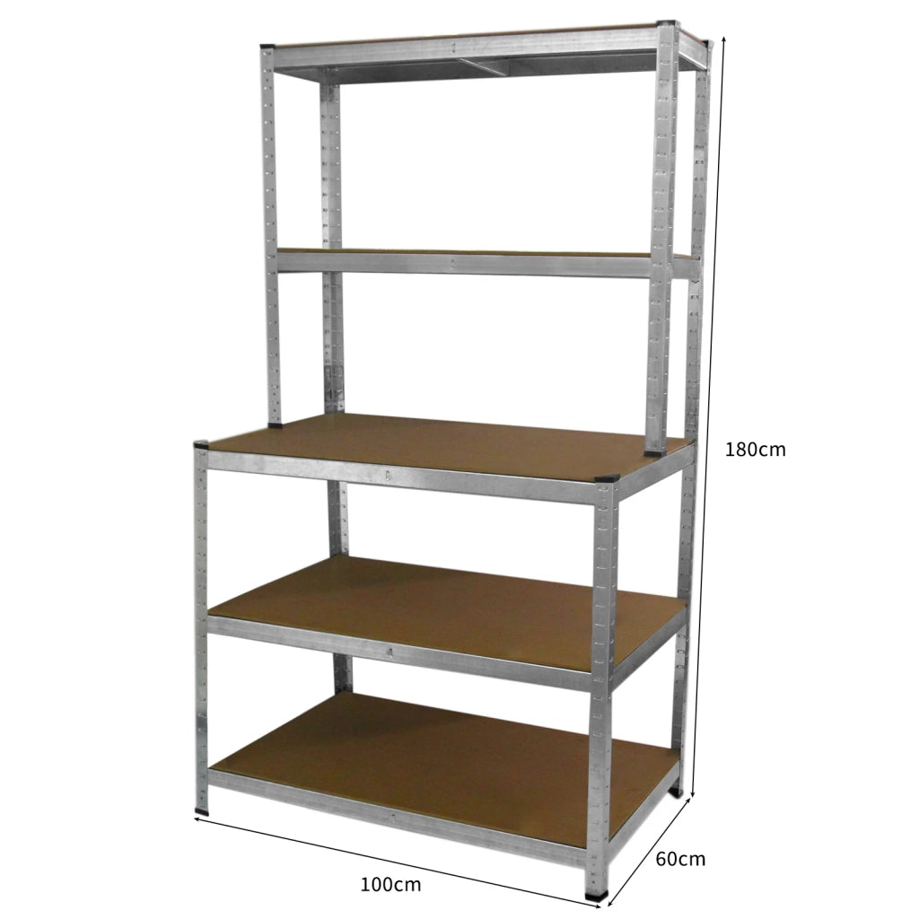 Tavolo da Lavoro con Scaffale in Acciaio Galvanizzato Senza Bulloni Grigio