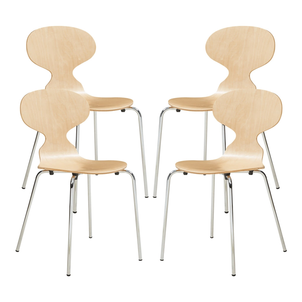 Set Kil di 4 Sedie Impilabili da Sala Pranzo - Effetto Legno / Cromato [en.casa]
