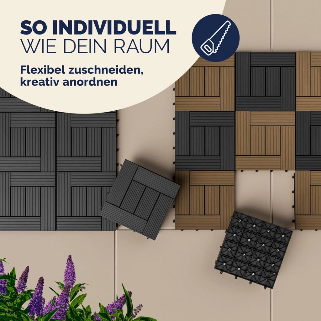 Deuba Piastrelle da Giardino in WPC 6m² Mattonelle 30x30cm Sauna Terrazza Esterno Antracite 66 pz