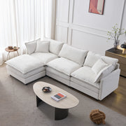 Divano angolare modulare 3 posti con pouf in ciniglia beige