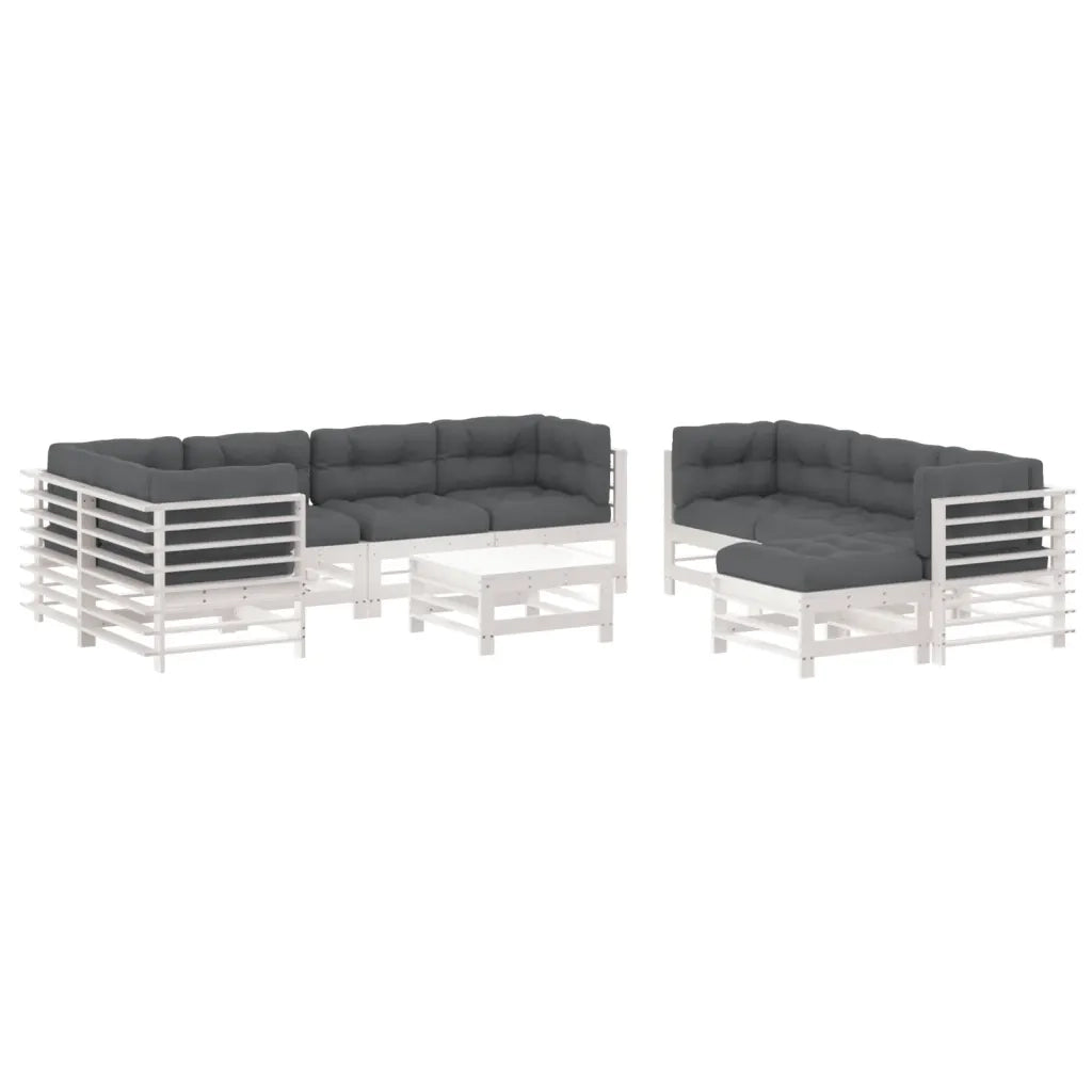 Set Divani da Giardino 10 pz con Cuscini Legno Massello Bianco 3186096
