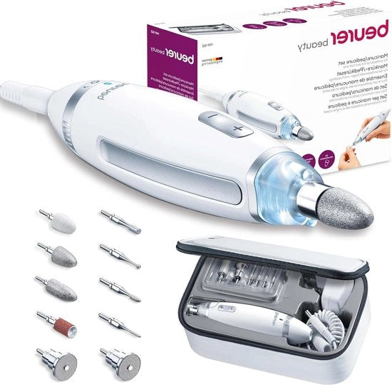 Set manicure-pedicure elettrico con trapano per unghie con luce LED e 10 accessori - regolazione di velocità senza gradazioni