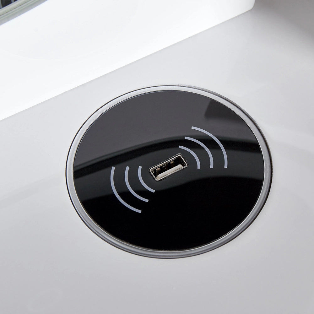 Toeletta con 4 cassetti specchio LED bianco e nero e sgabello camera da letto elegante