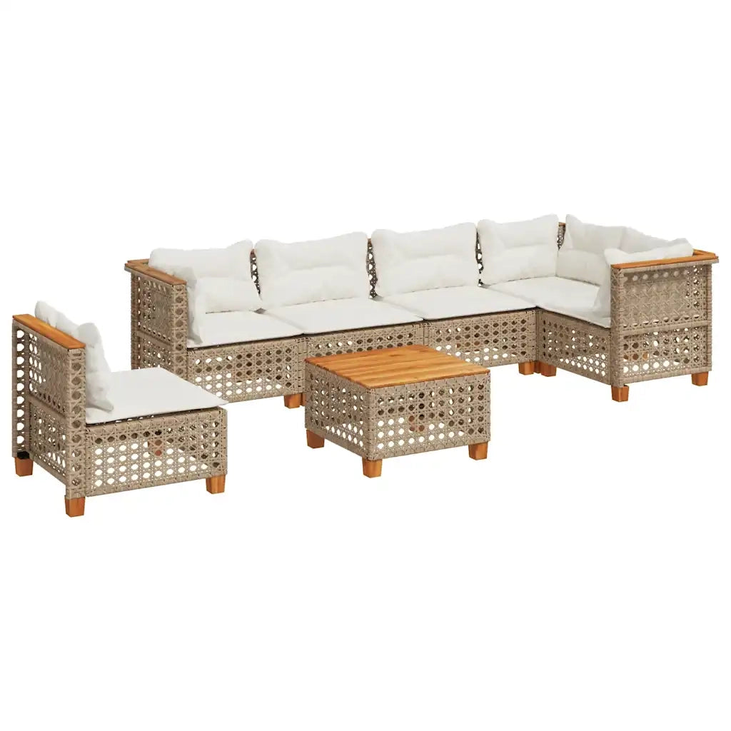Set Divani da Giardino 7 pz con Cuscini Beige in Polyrattan 3261880
