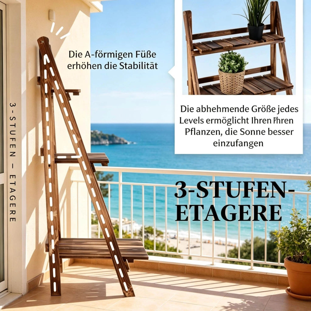 Scaffale pieghevole per piante 60x37x93 cm in legno marrone， stile scala