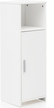 Cassa in Legno - Piccola Cassetta per Bagno - Porta e Comparto di Deposito - Bianco - 30x95,5x30cm