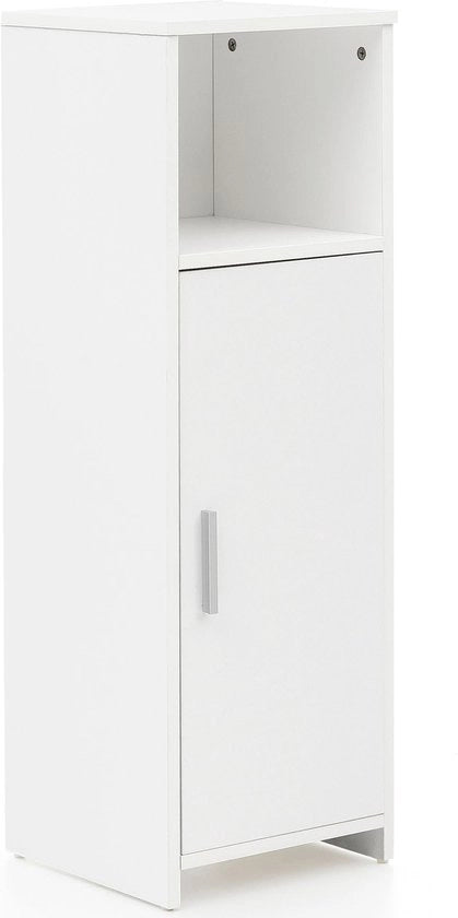 Cassa in Legno - Piccola Cassetta per Bagno - Porta e Comparto di Deposito - Bianco - 30x95,5x30cm