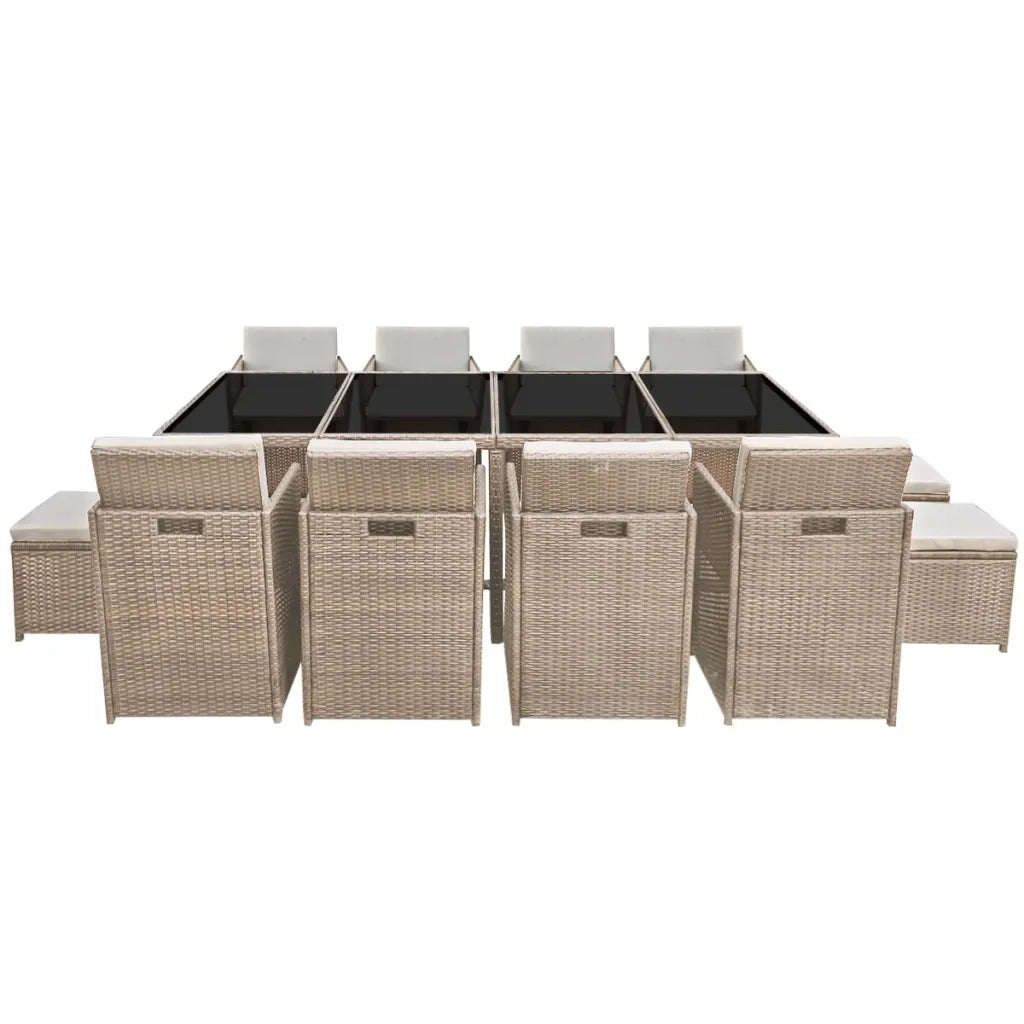 Set da Pranzo da Giardino 13 pz con Cuscini in Polyrattan Beige cod mxl 43688