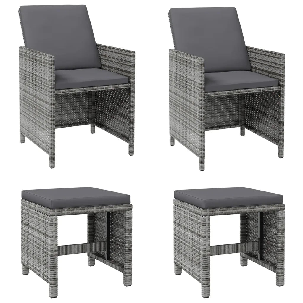 Set Sedie da Giardino con Poggiapiedi 4 pz in Polyrattan Grigio cod mxl 23211
