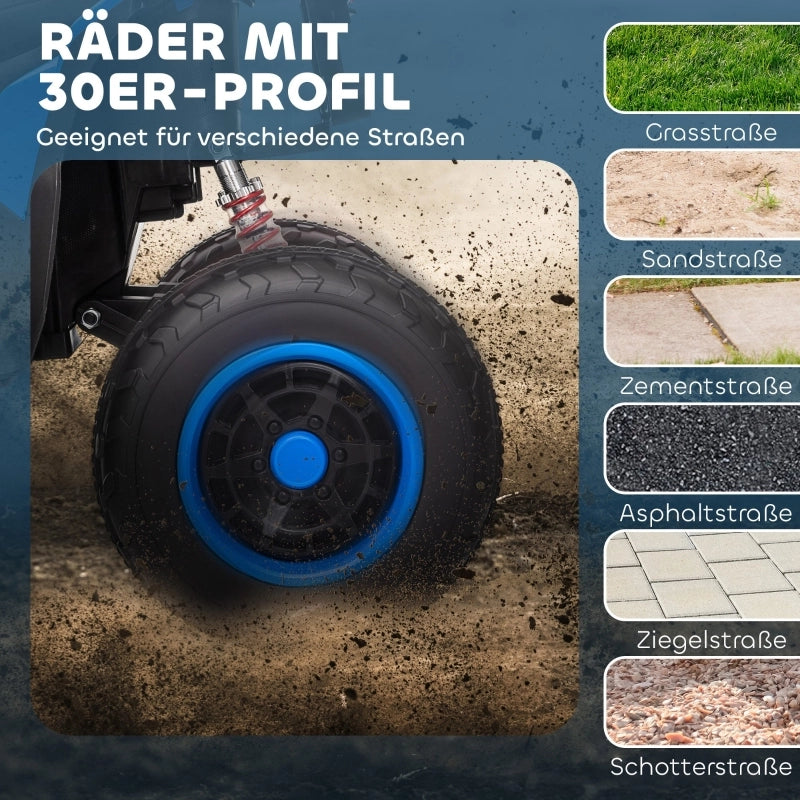 Quad elettrico per bambini, 3-6 km/h, fari a LED, musica, USB, per bambini dai 3 agli 8 anni, blu