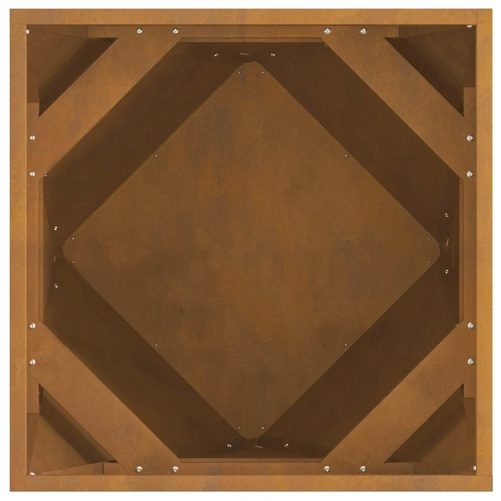 Fioriera quadrata da esterno 50 x 50 x 50 cm robusta ed elegante in stile moderno in acciaio arrugginito 02_0053088