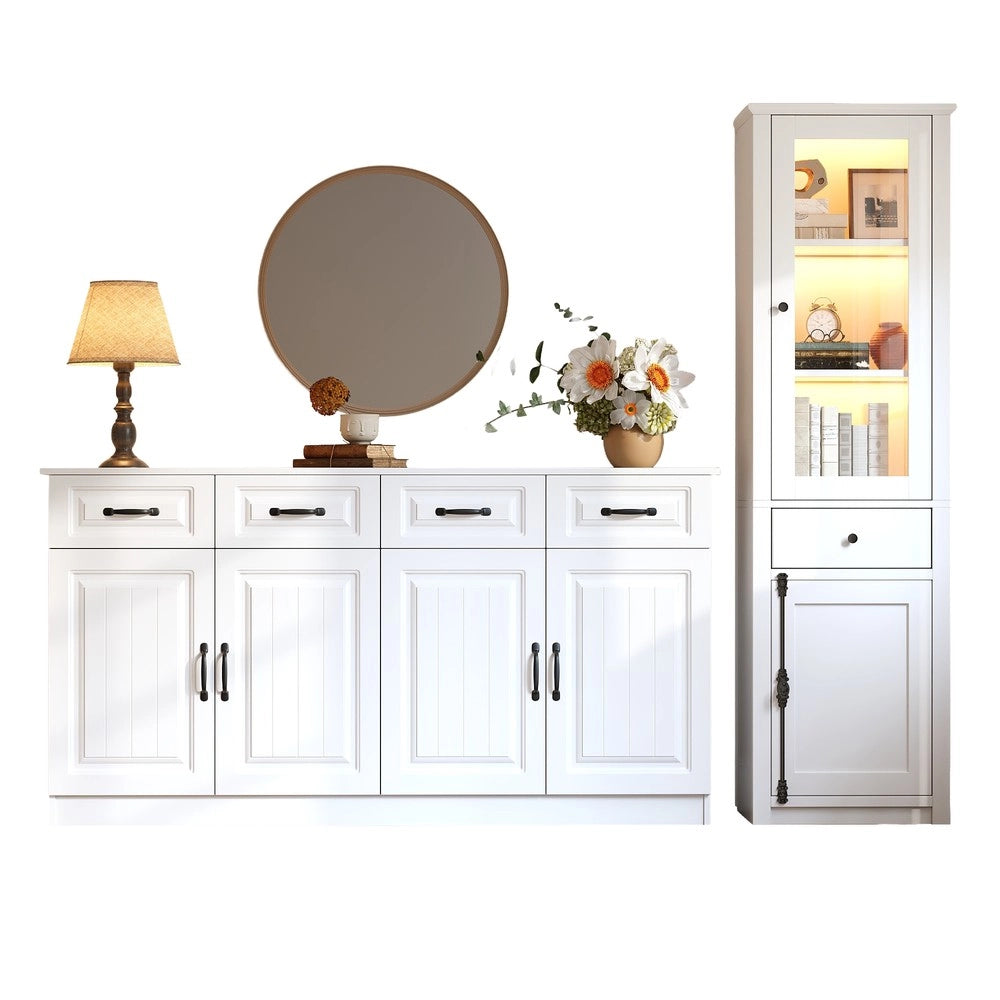 Mobile TV con Vetrina e Beistellschrank ¨C MINIMAL ¨C Bianco, MDF, Set 2pz