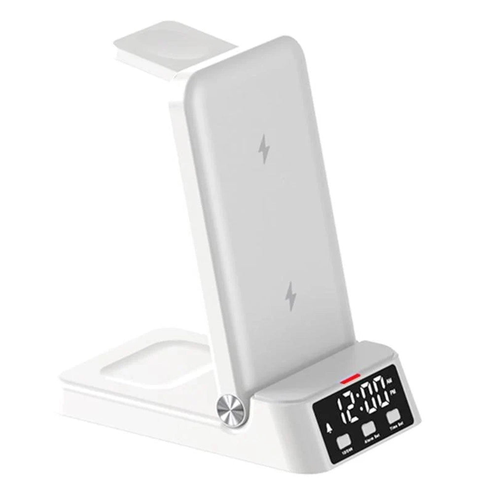Trade Shop - Stazione Di Ricarica Magnetica Wireless 25w Pieghevole 4 In 1 Con Sveglia Orologio A60 -