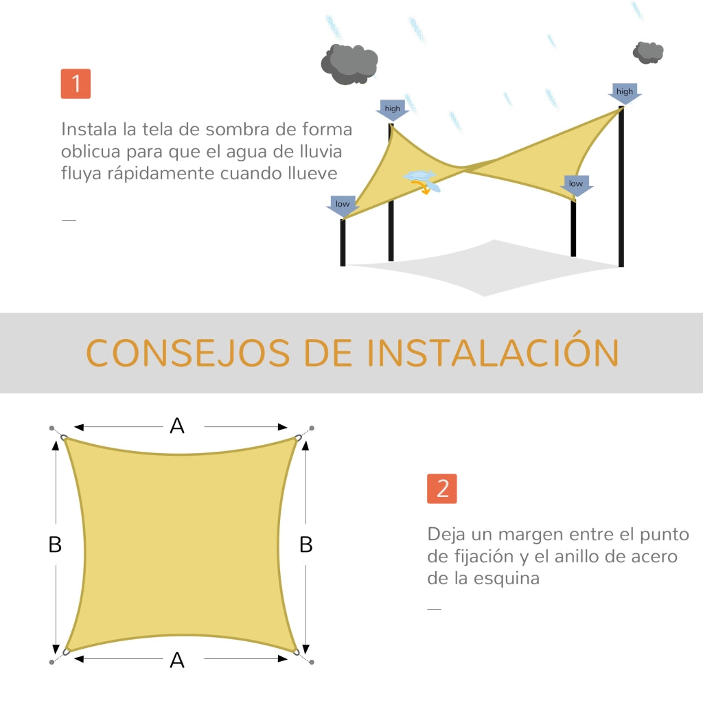 Toldo Vela Rettangolare per Giardino Patio ¨C zephmum ¨C Poliestere Anti-UV 6x4 m Colore Sabbia