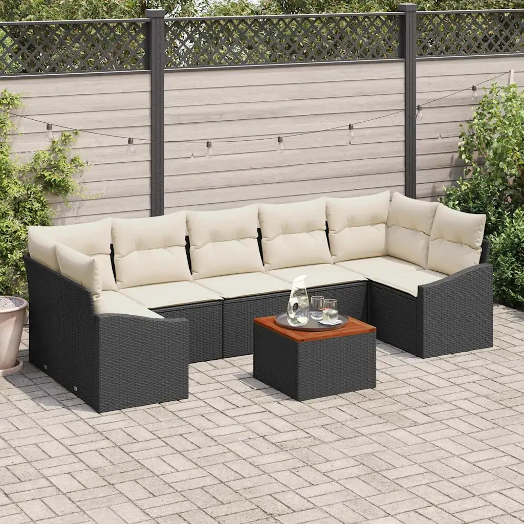 Set Divano da Giardino con cuscino 8 pcs Nero polyrattan 3347796