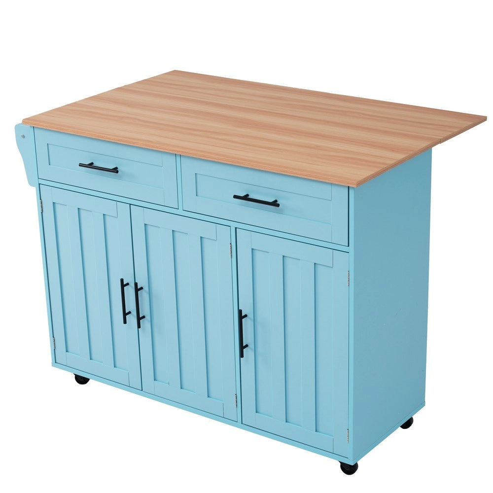 Carrello da Cucina con Cassetto ¨C Xylo ¨C Legno Massello, Blu, 129x46x91,5 cm