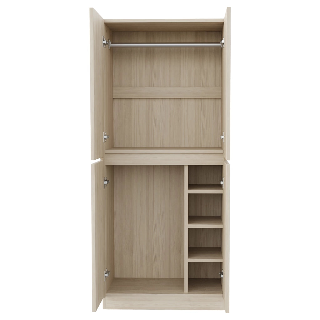 Armadio a doppia anta 70×40×170 cm con vano inferiore e ripiani; legno; bianco