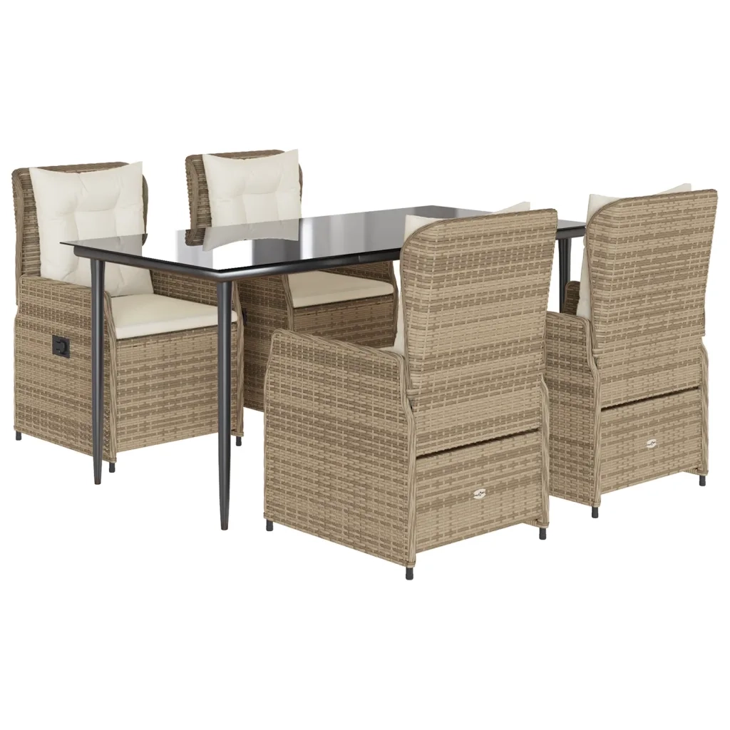 Set da Pranzo da Giardino 5 pz con Cuscini Beige in Polyrattan 3262885