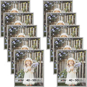 WOLTU Cornice per Foto 40x50 cm Set di 10 Cornice da Parete e Tavolo, Portafoto con Cornice in Legno Massello e Pannello in Plastica, Collage Foto, Argento