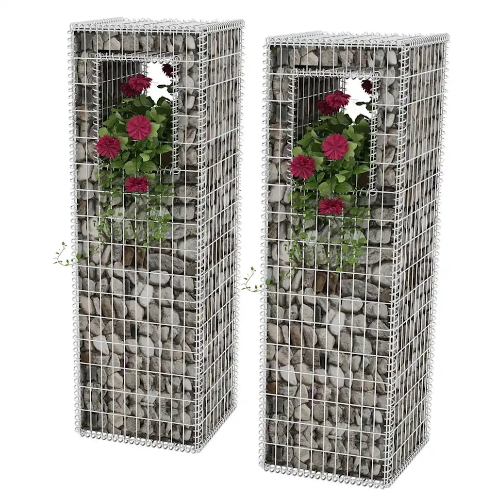Pali/Fioriere in Gabbione in Rete 2 pz in Acciaio 50x50x160 cm 142542