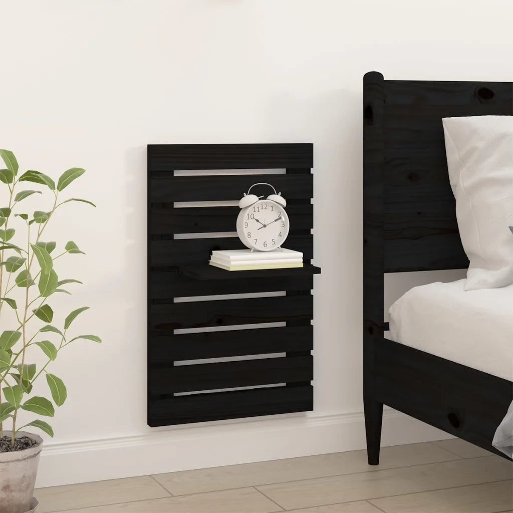 Mensole da Letto a Parete 2 pz Nero Legno Massello di Pino 824772